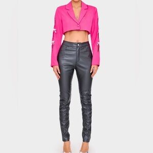 PLT Sleeve cut out Bling bows Cropped blazer Fuchsia hot pink Size 8 NWT